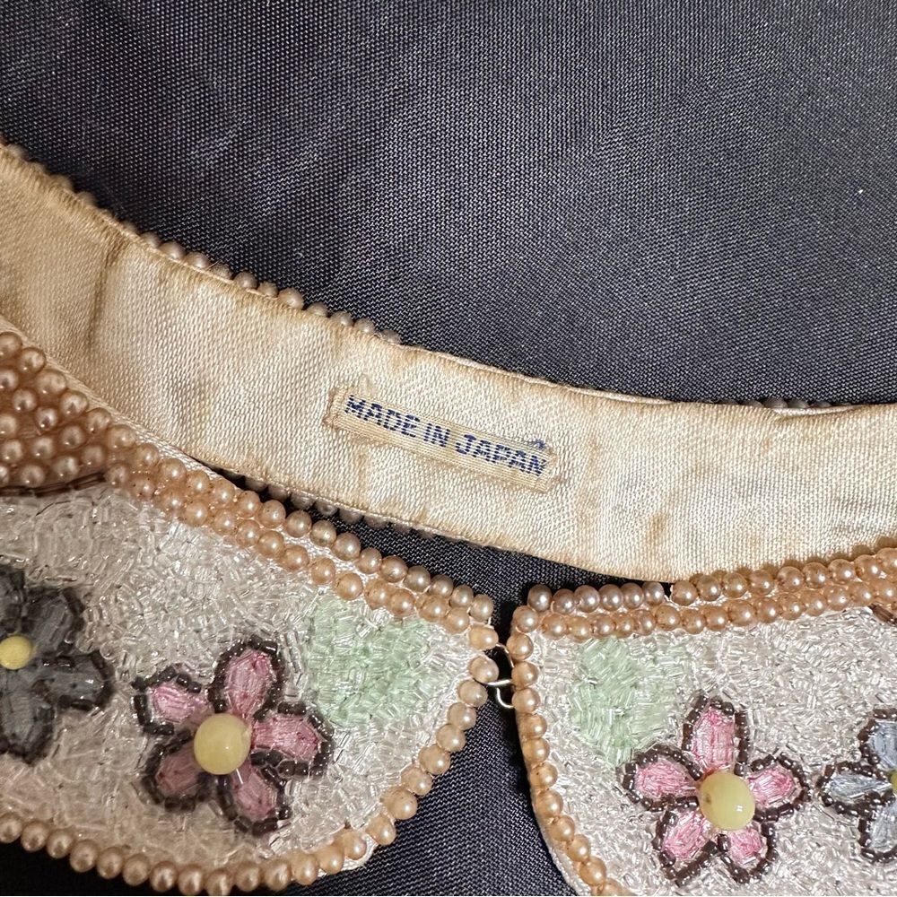 1950s Beaded Faux Pearl Floral Peter Pan Collar Dickey Cottagecore Japan - Picture 8 of 11